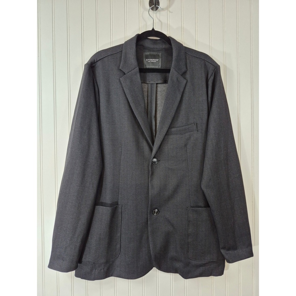 Liverpool LA Womens XL Grey Herringbone Knit Blazer Jacket Two Button Oversized